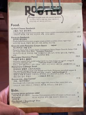Food menu  at Rooted 루티드 in Seoul