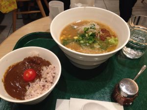 Miso ramen with smile curry side dish at T's Tantan - Tokyo JR Station in Tokyo