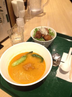 Ts ramen with soy meat side dish at T's Tantan - Tokyo JR Station in Tokyo