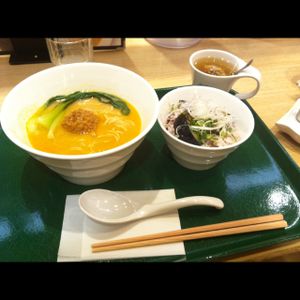 ts tan tan a set with soy meat at T's Tantan - Tokyo JR Station in Tokyo