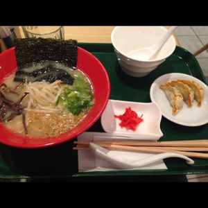 tonkotsu ramen with gyoza at T's Tantan - Tokyo JR Station in Tokyo