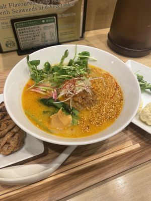 The classic one. Plus side of fake meat and side of vegan cheese (was just curious about the cheese but could have skipped it and gone for gyoza instead)  at T's Tantan - Tokyo JR Station in Tokyo