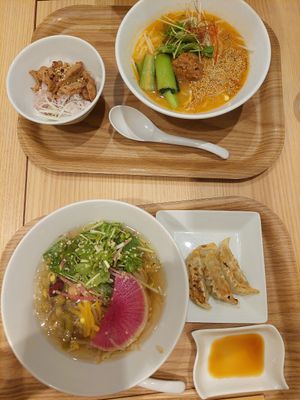 White sesame (above) and yusu (below) ramen sets at T's Tantan - Tokyo JR Station in Tokyo
