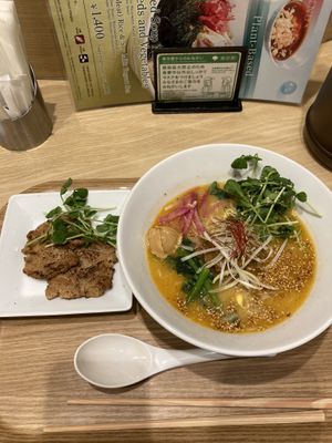 Golden sesame tantan, side of soy meat   at T's Tantan - Tokyo JR Station in Tokyo