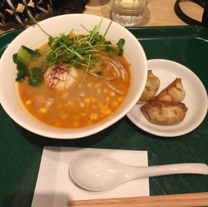 Miso ramen ¥990 Vege Dumplings ¥250 at T's Tantan - Tokyo JR Station in Tokyo