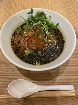 black sesame ramen   at T's Tantan - Tokyo JR Station in Tokyo