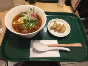 Sweet & sour + gyoza at T's Tantan - Tokyo JR Station in Tokyo