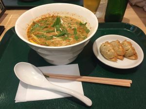 Spicy ramen + gyoza at T's Tantan - Tokyo JR Station in Tokyo