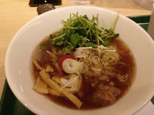 Ramen noodles with soy meat.  at T's Tantan - Tokyo JR Station in Tokyo