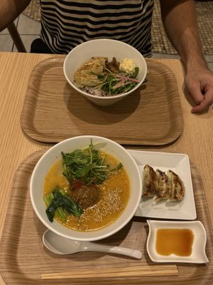 White Sesame ramen and rice bowl  at T's Tantan - Tokyo JR Station in Tokyo