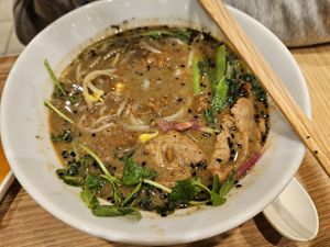 Black sesame ramen at T's Tantan - Tokyo JR Station in Tokyo