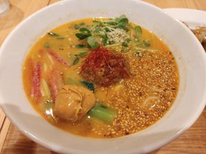 Golden sesame tantan ramen - look at that blob of tahini ready to stir in at T's Tantan - Tokyo JR Station in Tokyo
