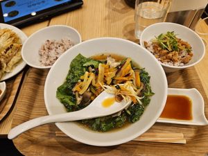 The special Kale and Roated vege Ramen. at T's Tantan - Tokyo JR Station in Tokyo