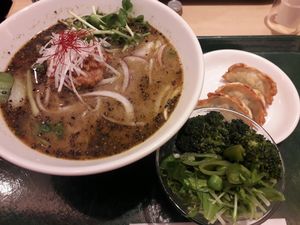black sesame ramen meal at T's Tantan - Tokyo JR Station in Tokyo