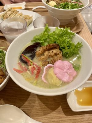 Noodles were light pink!  at T's Tantan - Tokyo JR Station in Tokyo
