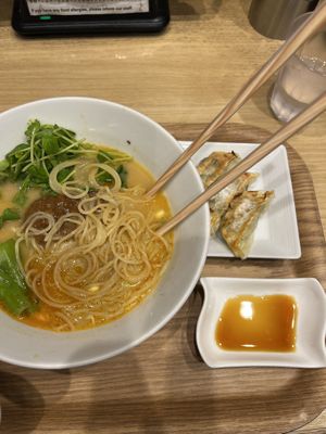 Tan tan ramen with a side of gyoza   at T's Tantan - Tokyo JR Station in Tokyo