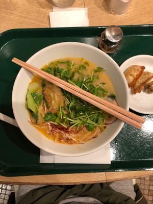 White sesame ramen + fried dumplings at T's Tantan - Tokyo JR Station in Tokyo