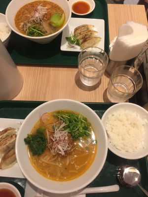 gold sesame ramen set with gyoza... at T's Tantan - Tokyo JR Station in Tokyo