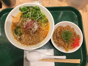 Golden sesame meal with fake-meat on rice   at T's Tantan - Tokyo JR Station in Tokyo