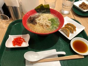 Set A - Up-sized Vegetable Tonkotsu Ramen with Gyozas at T's Tantan - Tokyo JR Station in Tokyo