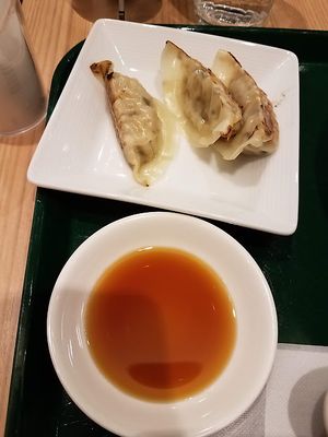 gyoza and dipping sauce at T's Tantan - Tokyo JR Station in Tokyo