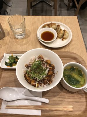 Gyozas and tofu  at T's Tantan - Tokyo JR Station in Tokyo