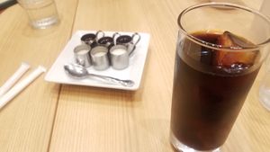 one iced coffee with soymilk and sweetener for three people at T's Tantan - Tokyo JR Station in Tokyo