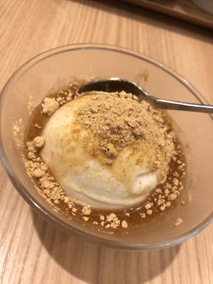 Soy and Rice Ice cream, with kinako on top at T's Tantan - Tokyo JR Station in Tokyo