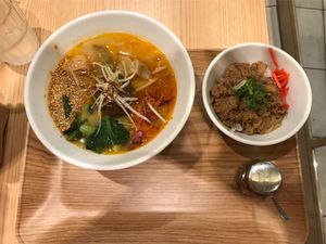 Golden sesame ramen with soy meat don (set C)  at T's Tantan - Tokyo JR Station in Tokyo