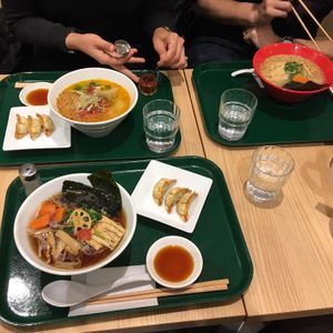 All 3 are vegan ramen, mine was a soy sauce ramen. Utterly delicious. I also had vegan gyozas. The service was excellent. My friends were also happy with their choice! at T's Tantan - Tokyo JR Station in Tokyo