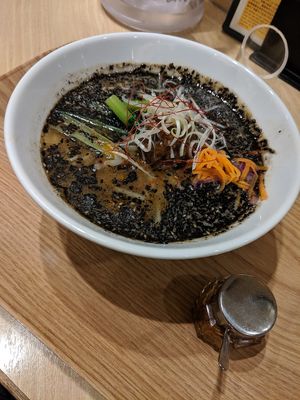 black sesame ramen 950yen at T's Tantan - Tokyo JR Station in Tokyo