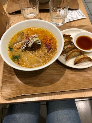 Ramen and gyoza at T's Tantan - Tokyo JR Station in Tokyo