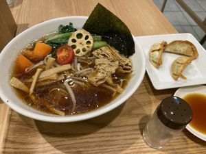 Shoyu ramen with gyoza at T's Tantan - Tokyo JR Station in Tokyo