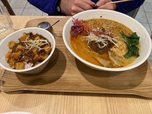 Golden sesame ramen with mapo tofu at T's Tantan - Tokyo JR Station in Tokyo