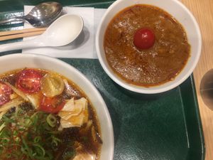 Hot and sour soup with curry side at T's Tantan - Tokyo JR Station in Tokyo