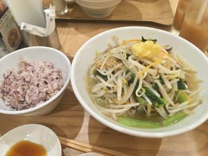 Vegetables ramen and rice at T's Tantan - Tokyo JR Station in Tokyo