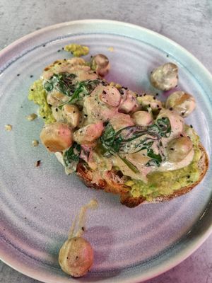 Avocado and mushroom on toast at Mayhap in Manchester