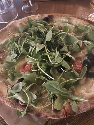 Chefs pizza with vegan mozzarella   at La Bufalina Ibiza in Ibiza
