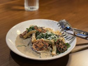 Cream pasta with bracken  at Lazy Farmers in Seoul