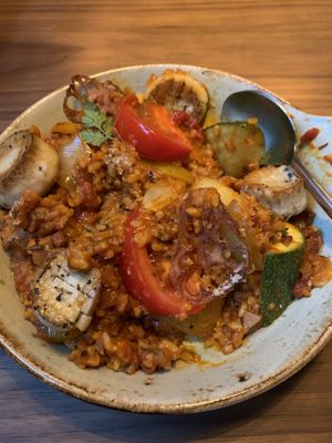 King Oyster Mushroom & Scallop Paella   at Lazy Farmers in Seoul