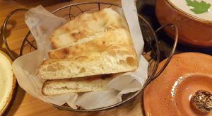 foccacia bread served with soup at Lazy Farmers in Seoul