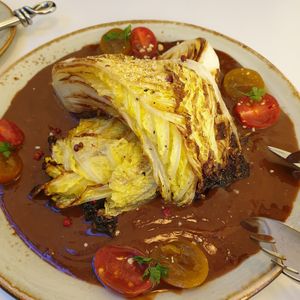 cabbage with choco pesto ... loved cabbage, not choco at Lazy Farmers in Seoul