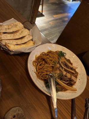 Fab spaghetti and focaccia   at Lazy Farmers in Seoul