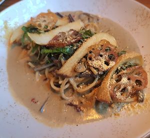 Cashew cream miso pasta at Lazy Farmers in Seoul