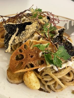 Seaweed pasta  at Lazy Farmers in Seoul