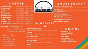 Drink menu at Sunrise Minturn in Minturn
