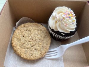 Vegan Oatmeal crème pie(gf) & vegan chocolate birthday cupcake  at The Flying Cupcake - Massachusetts Ave in Indianapolis