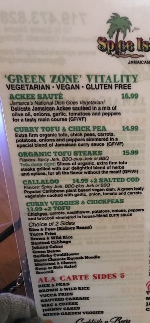 Veg menu   at Spice Island Grill in Colorado Springs