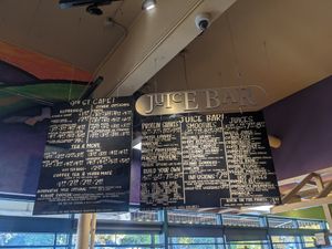 Juice Bar and 9th St Cafe menu boards at Huckleberry's Natural Market in Spokane