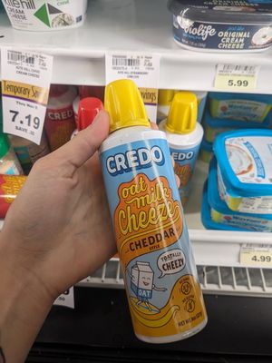 Vegan oatmilk spray cheeze at Huckleberry's Natural Market in Spokane